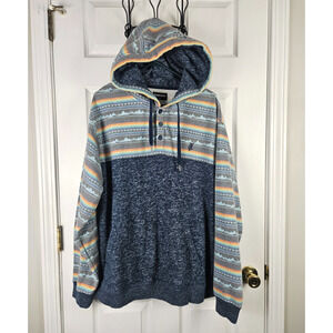 Hooey Hoodie Henley Sweatshirt Mens 2XL Jimmy Blue Southwest Print Buckle